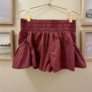 FP Movement by Free People Maroon Elastic-Waist Ruffle Skort